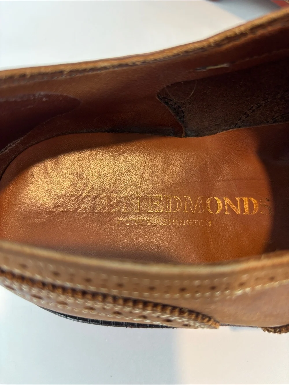 Men's Allen Edmonds Strandmok Tan Brogue Leather Lace-Up Dress Shoes Size 8E